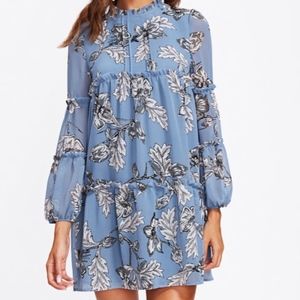 Frill Detail Bishop Sleeve Tiered Botanical Dress
